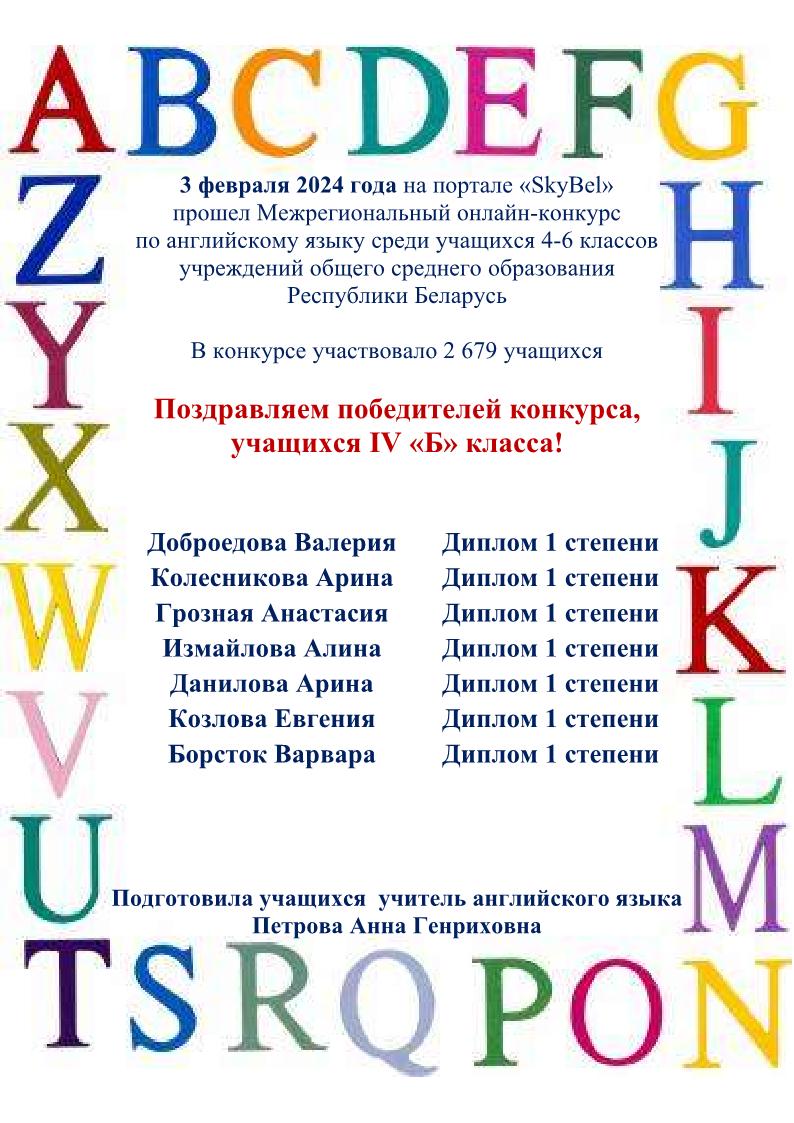 поздравляем победителей  межрегионального конкурса по английскому языку