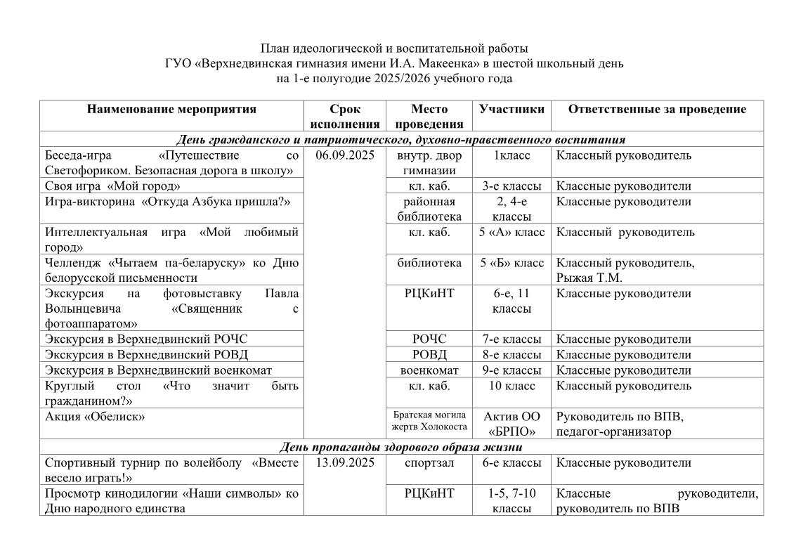 план ивр в 6 школьный день 1 е полугодие 25 26 сайт1